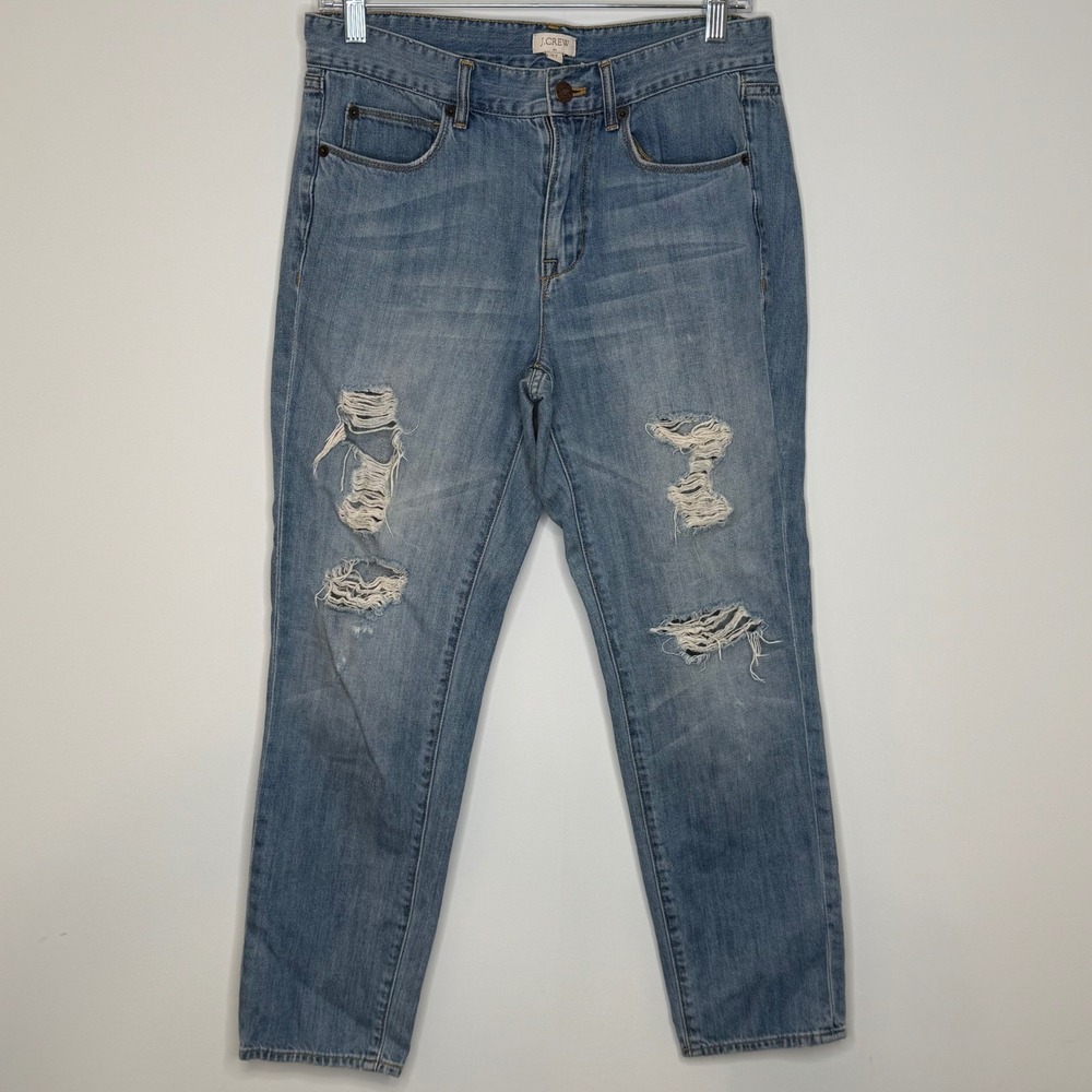 J. Crew Distressed Denim Jeans Light Wash Straight Leg Women's Size 27 Boyfriend
